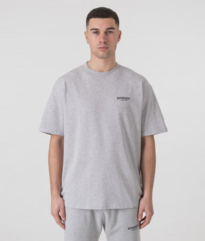 Represent Oversized Fit Owners Club T-Shirt in Grey at EQVVS Menswear. Model video.