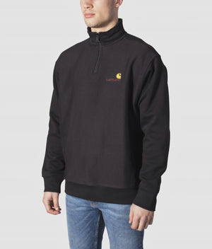 Relaxed-Fit-Quarter-Zip-American-Script-Sweatshirt-Black-Carhartt-WIP-EQVVS-Model-Video