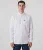 Fred Perry Oxford Shirt in White Front Model Shot at EQVVS. Model Video