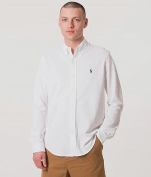 Polo Ralph Lauren Featherweight Mesh Shirt in White at EQVVS Menswear. Model video.