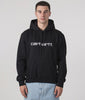 Loose Fit Carhartt WIP Relaxed Fit Carhartt Hoodie in Black with White Logo for men at EQVVS Model Video