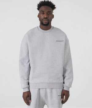 MKI MIYUKI ZOKU Oversized Uniform Crewneck Sweatshirt in grey at EQVVS Menswear. Model video.