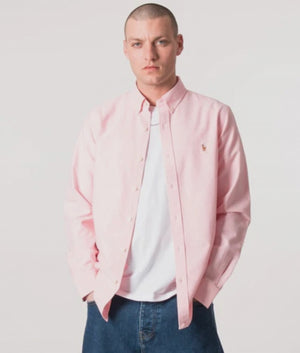 Polo Ralph Lauren Slim Fit Oxford Shirt Pink at EQVVS Menswear. Model video.