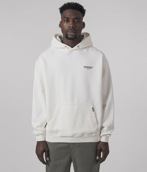 Represent Owners Club Hoodie in Flat White at EQVVS Menswear. Model video.