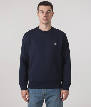 Relaxed Fit Brushed Cotton Sweatshirt in Navy Blue | Lacoste | EQVVS | Model Video