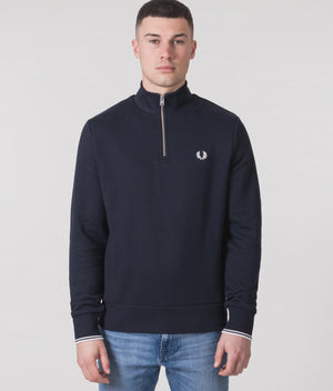 Quarter-Zip-Sweatshirt-Navy-Fred-Perry-EQVVS-Model-Video