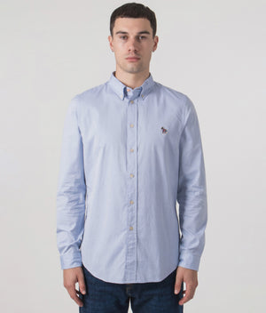 PS Paul Smith Slim Fit Long Sleeve Zebra Shirt in Petrol Blue, 100% Organic Cotton at EQVVS Menswear Model Video