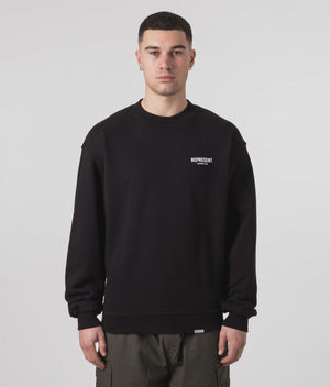 Represent Owners Club Sweatshirt in Black at EQVVS Menswear. Model back shot.