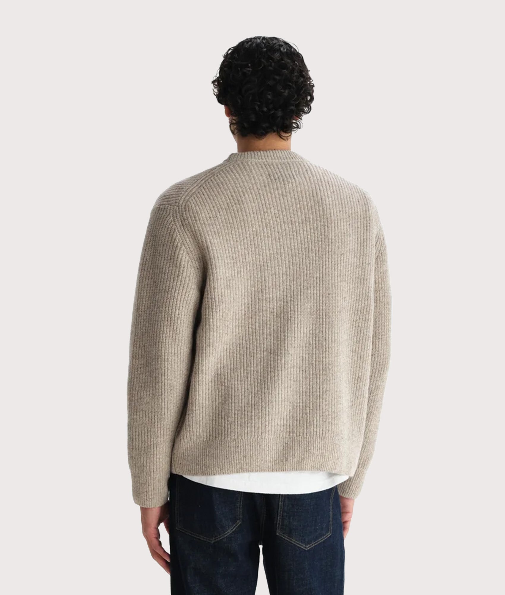 Wilde Crew Jumper by Wax London in Natural. Shot by EQVVS. Model Back shot. 