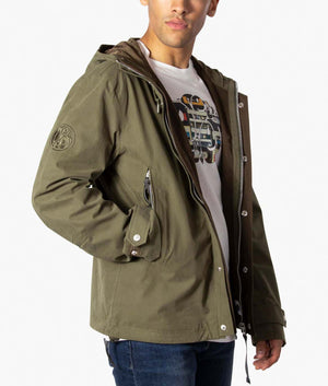 Pesca Hooded Zip Jacket Khaki Kiwi |Pretty Green EQVVS