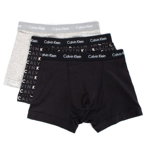 Three-Pack-of-Cotton-Stretch-Trunks-Black/Grey-Heather/Subdued-Logo-Calvin-Klein-EQVVS