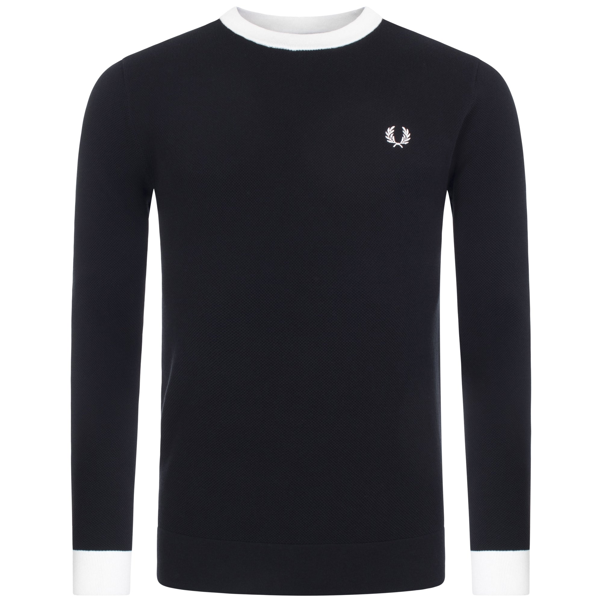 Regular Fit Contrast Trim Piqué Crew Neck Jumper