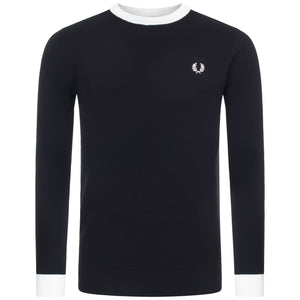 Contrast Trim Pique Crew Neck Jumper