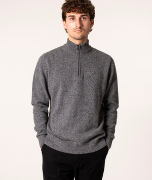 Barbour Tisbury Half Zip Jumper in Grey at EQVVS. Model, front 2. 