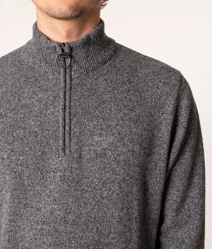  Barbour Tisbury Half Zip Jumper in Grey at EQVVS. Model, detail. 