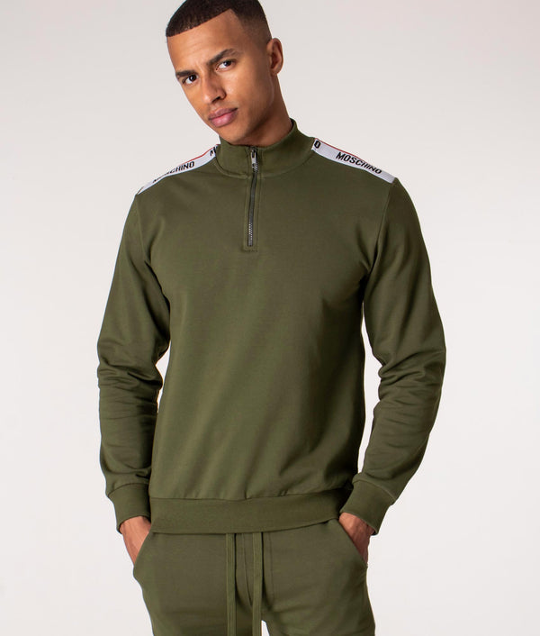 Quarter Zip Shoulder Taped Sweatshirt Green | Moschino | EQVVS