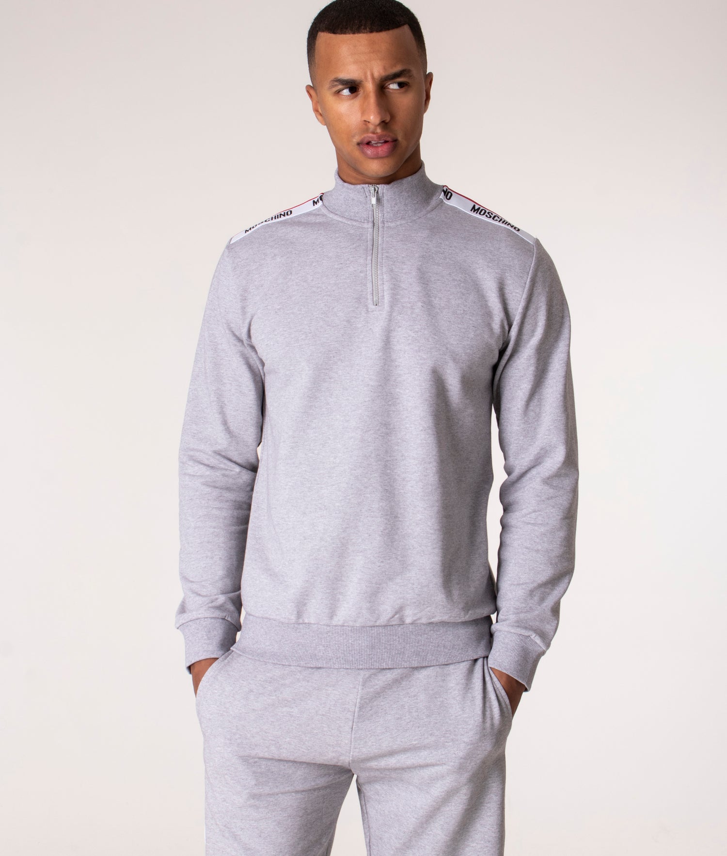 Quarter Zip Shoulder Taped Sweatshirt Gray | Moschino | EQVVS