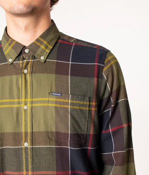 Barbour Glendale Taiolored Shirt in Tartan Check at EQVVS. Model, detail. 
