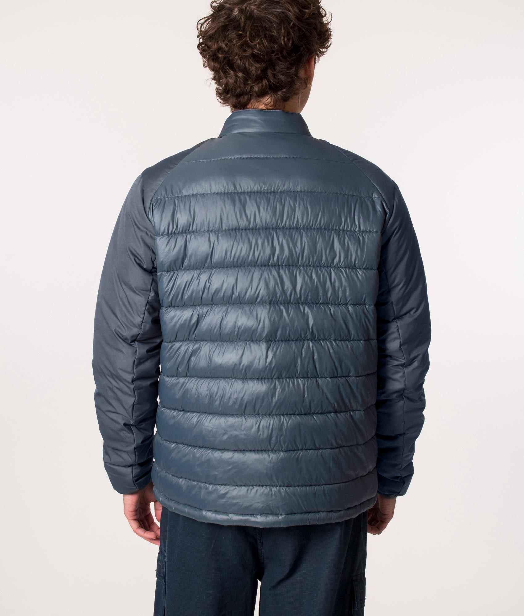 Barbour International Dulwich Quilted Jacket in Dark Slate, EQVVS. Model, reverse. 
