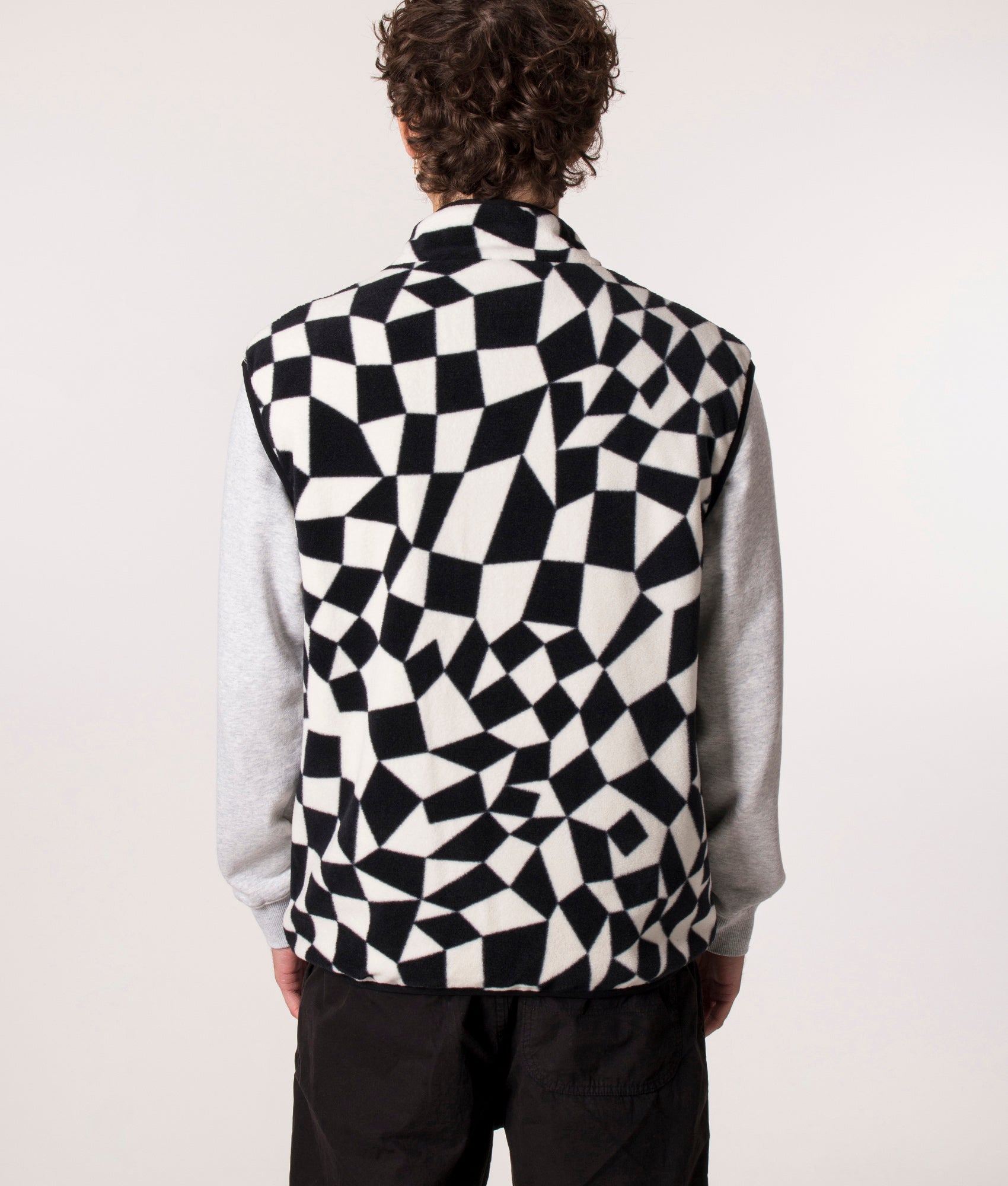 Gramicci Reversible Vest in Black Check, EQVVS. Model, reverse. 