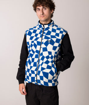 Gramicci Reversible Vest in Blue Check, EQVVS. Model, front.