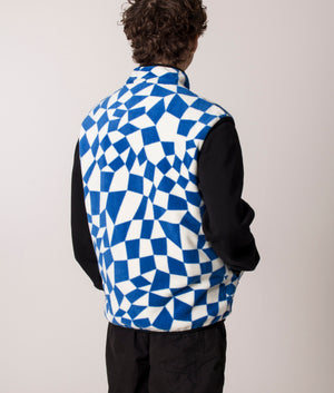 Gramicci Reversible Vest in Blue Check, EQVVS. Model, reverse. 