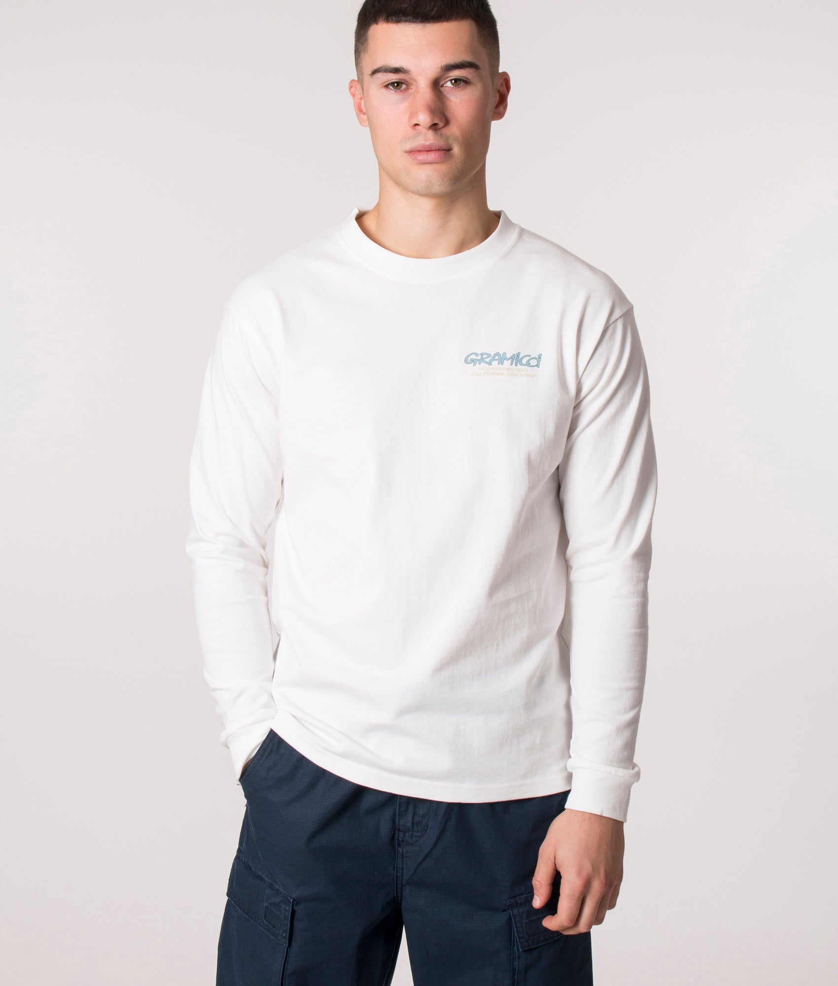 Long-Sleeve-Mountaineering-T-Shirt-White/Blue-Gramicci-EQVVS