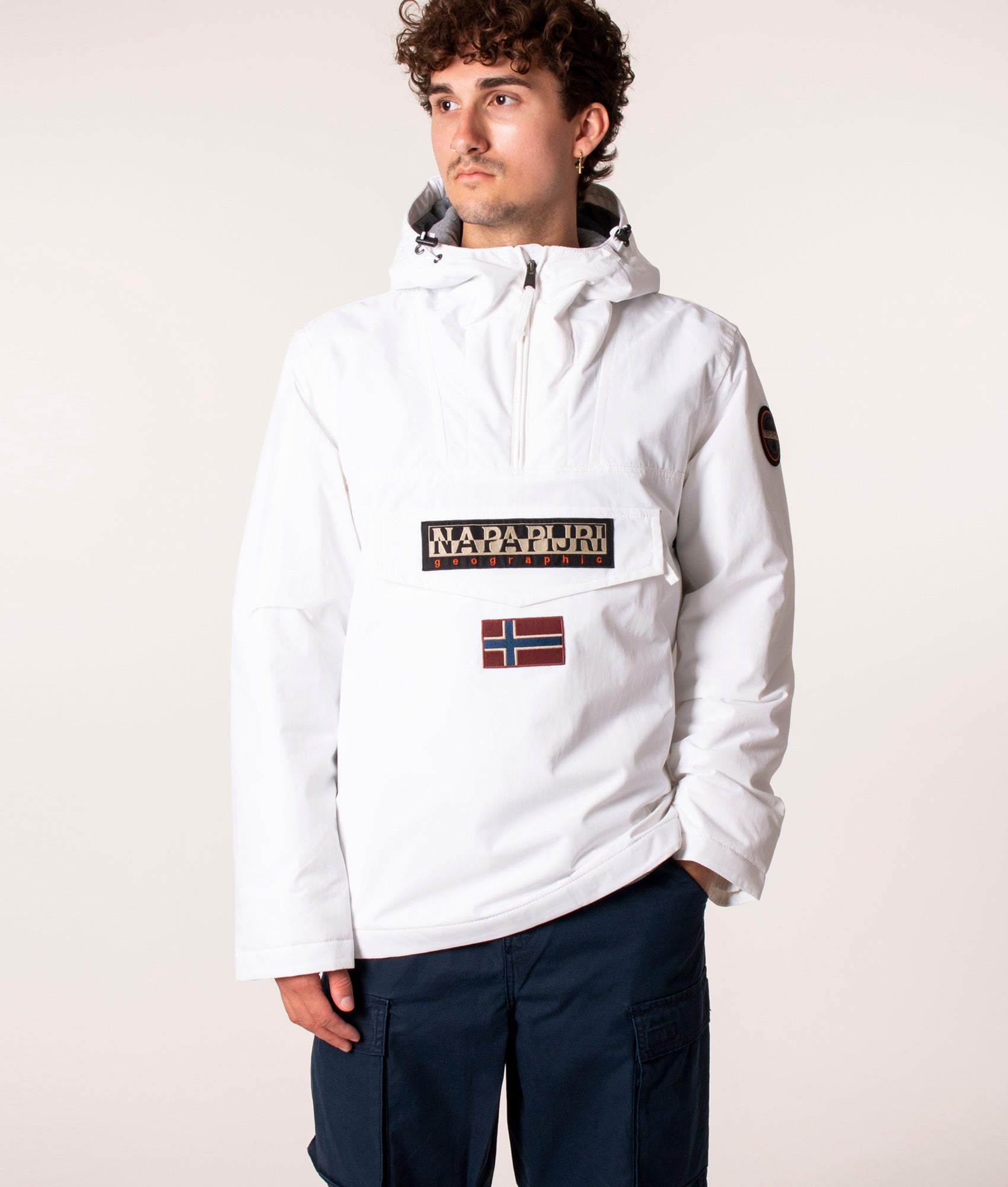 Napapijri Rainforest Winter 3 Overhead Jacket in Bright White at EQVVS, Model front