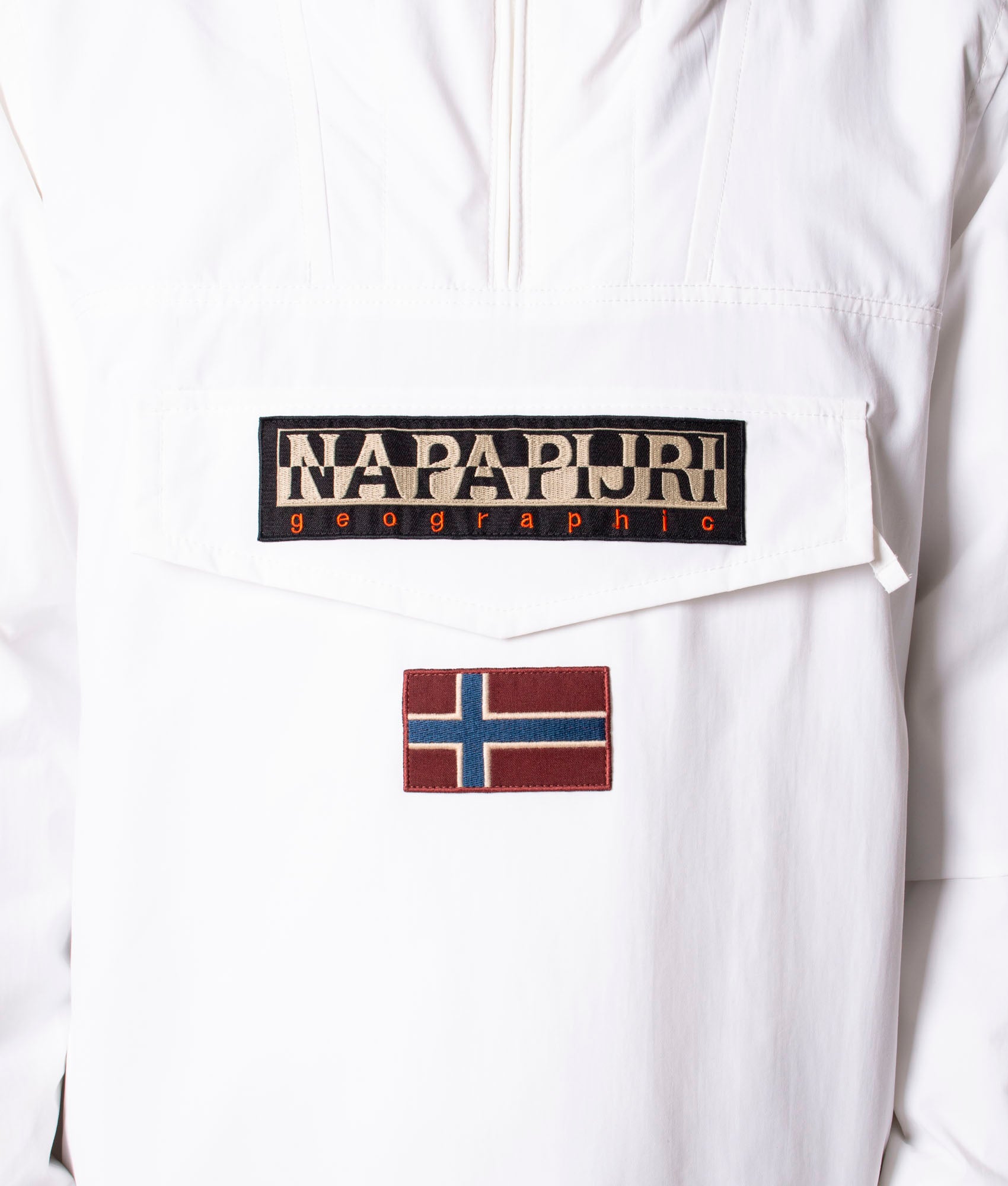 Napapijri Rainforest Winter 3 Overhead Jacket in Bright White at EQVVS, Model detail