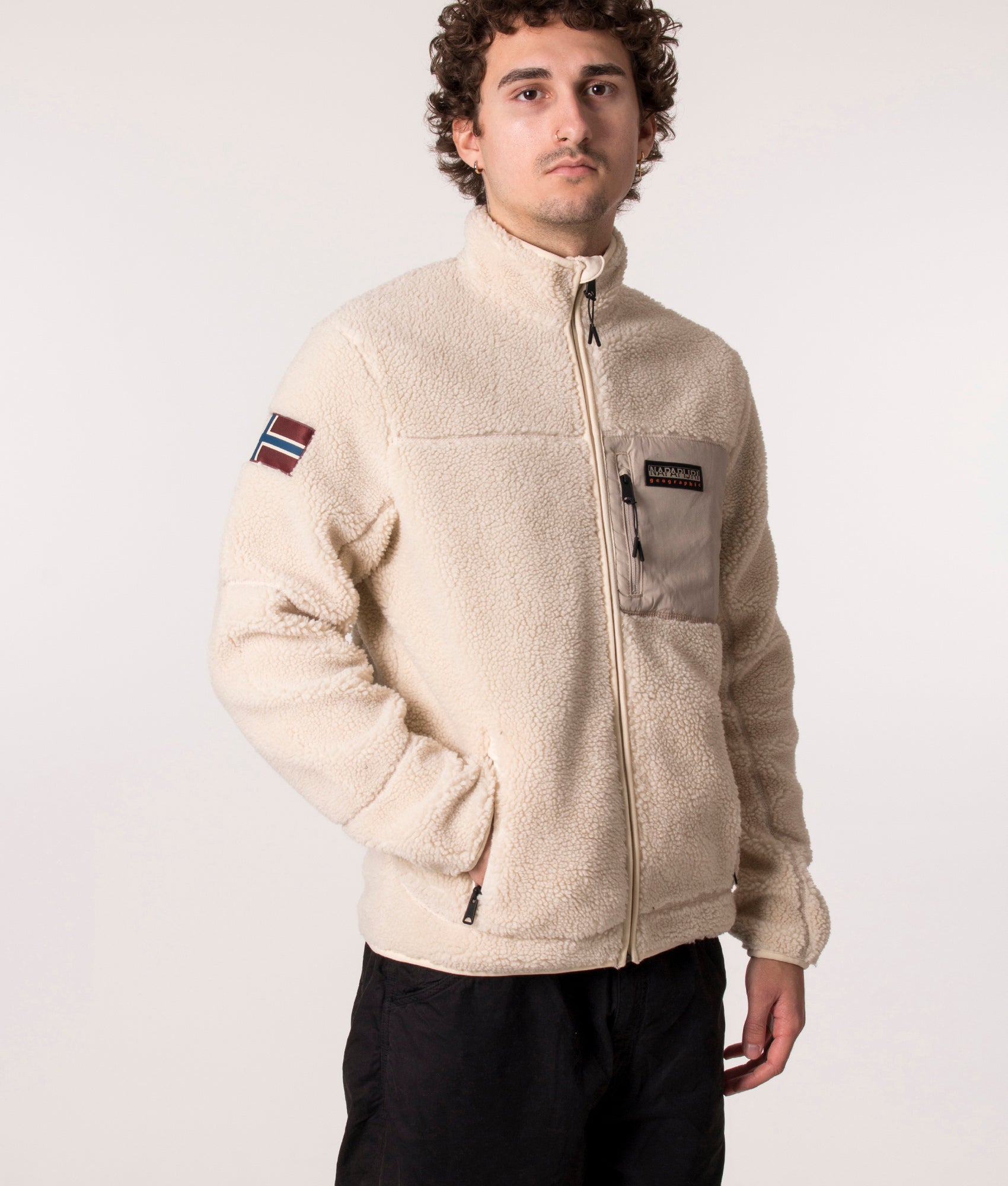 Zip-Through-Yupik-Fleece-Sweatshirt-Whitecap-Gray-Napapijri-EQVVS