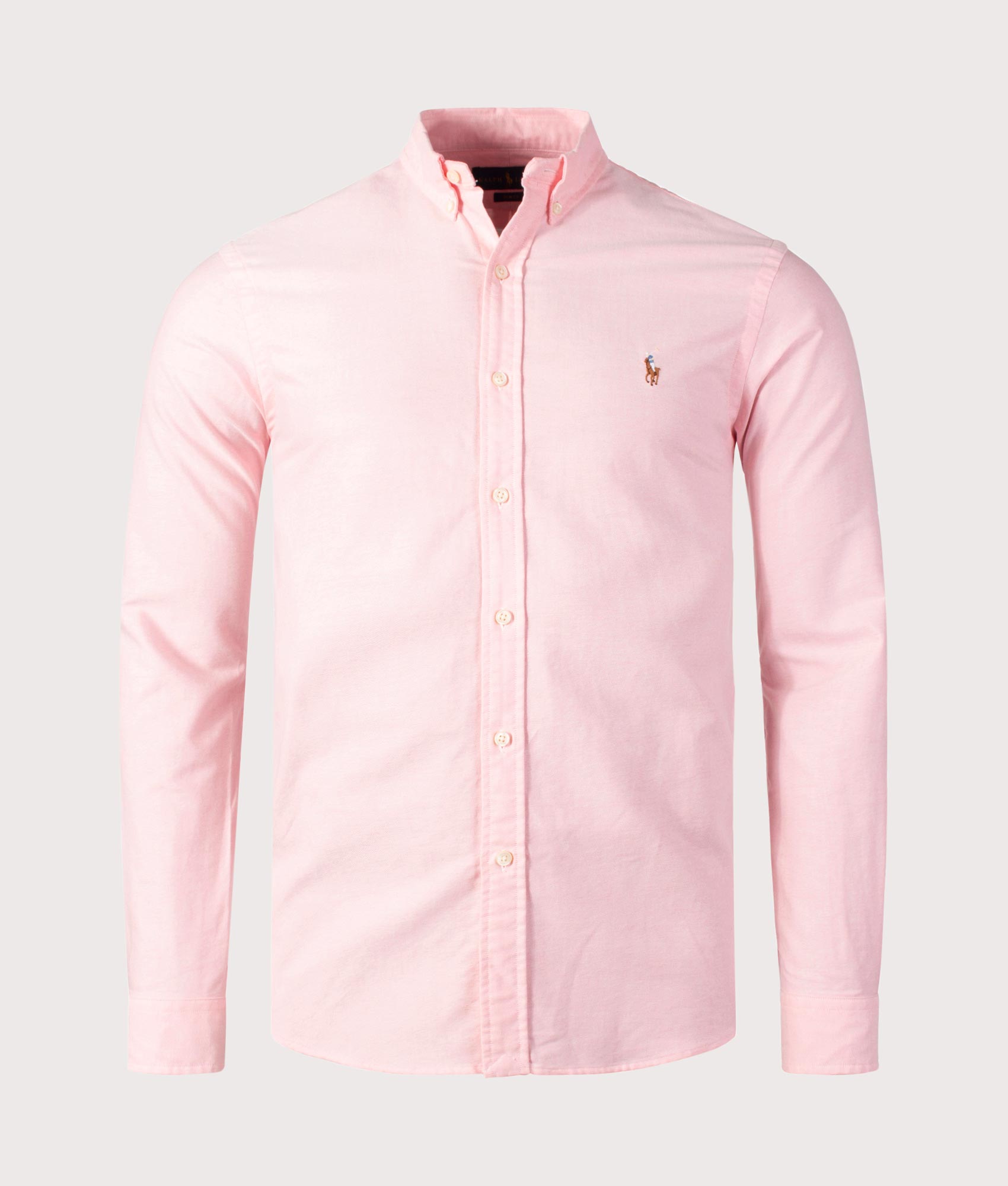 Polo Ralph Lauren Slim Fit Oxford Shirt Pink at EQVVS Menswear. Front shot.