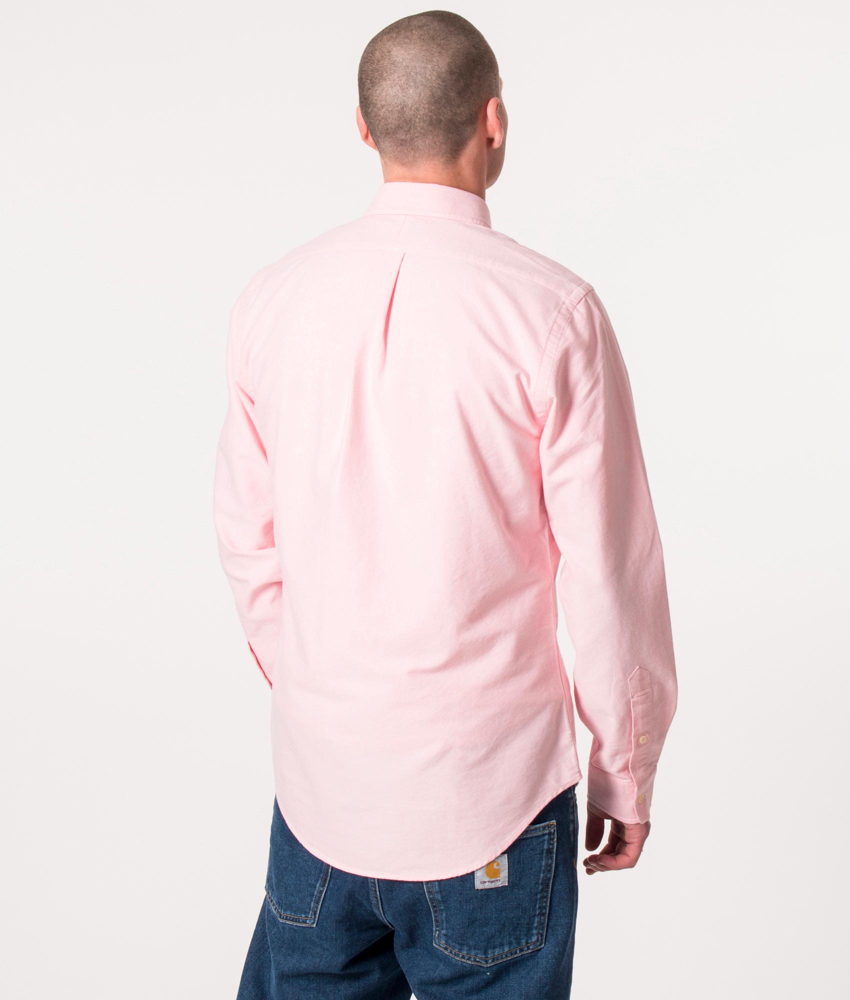Polo Ralph Lauren Slim Fit Oxford Shirt Pink at EQVVS Menswear. Model back shot.