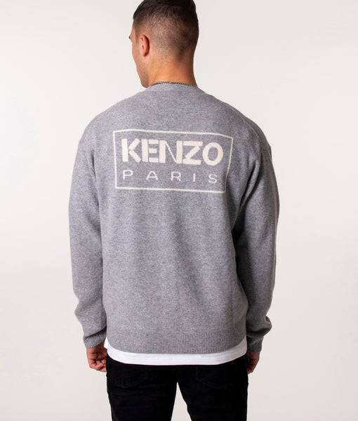 kenzou！ Men's KENZO Pattern Embroidered Round Neck Pullover Blue