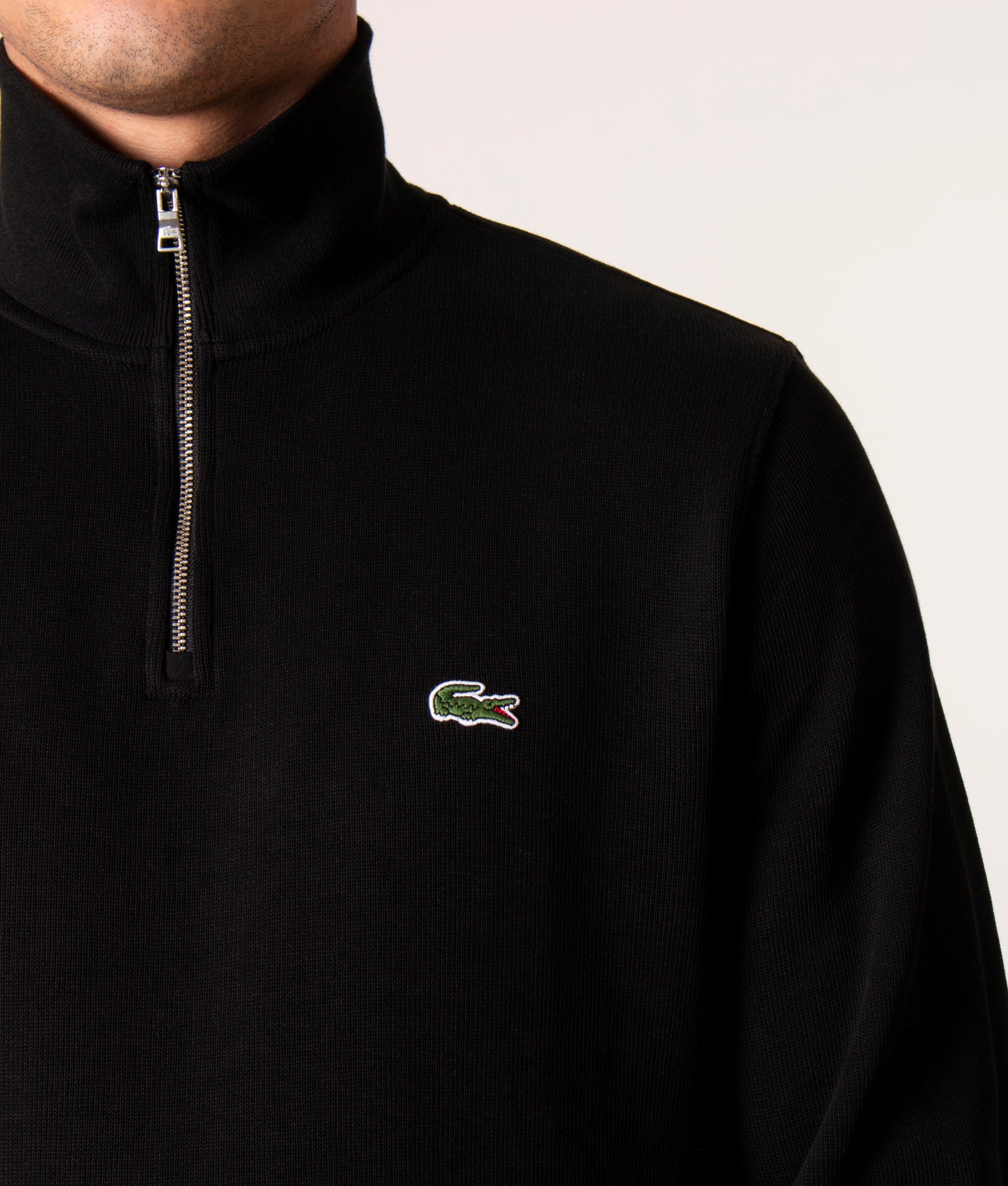 Quarter Zip Croc Logo Sweatshirt Black | Lacoste | EQVVS