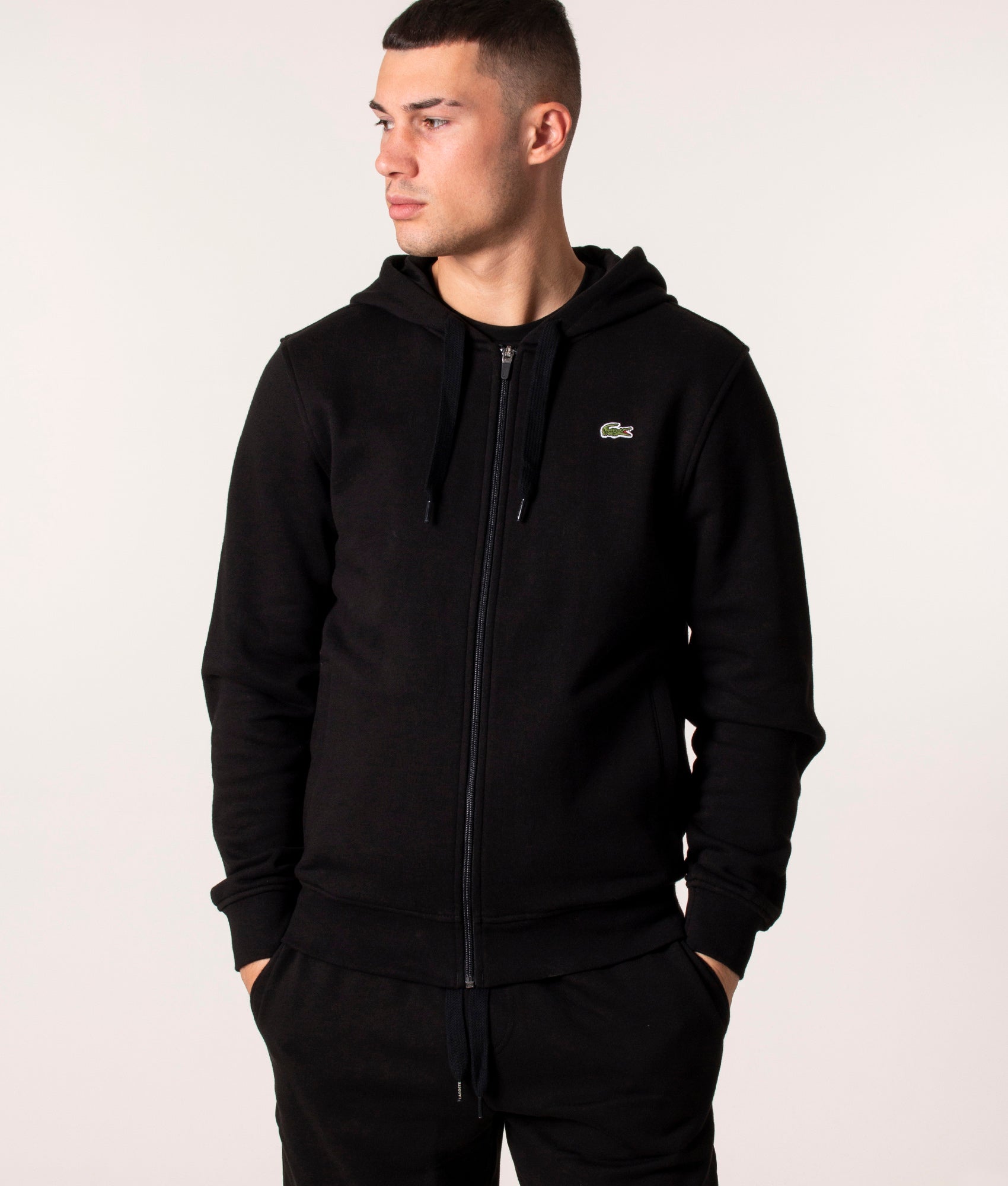 Croc Logo Zip Through Fleece Hoodie Black | Lacoste | EQVVS