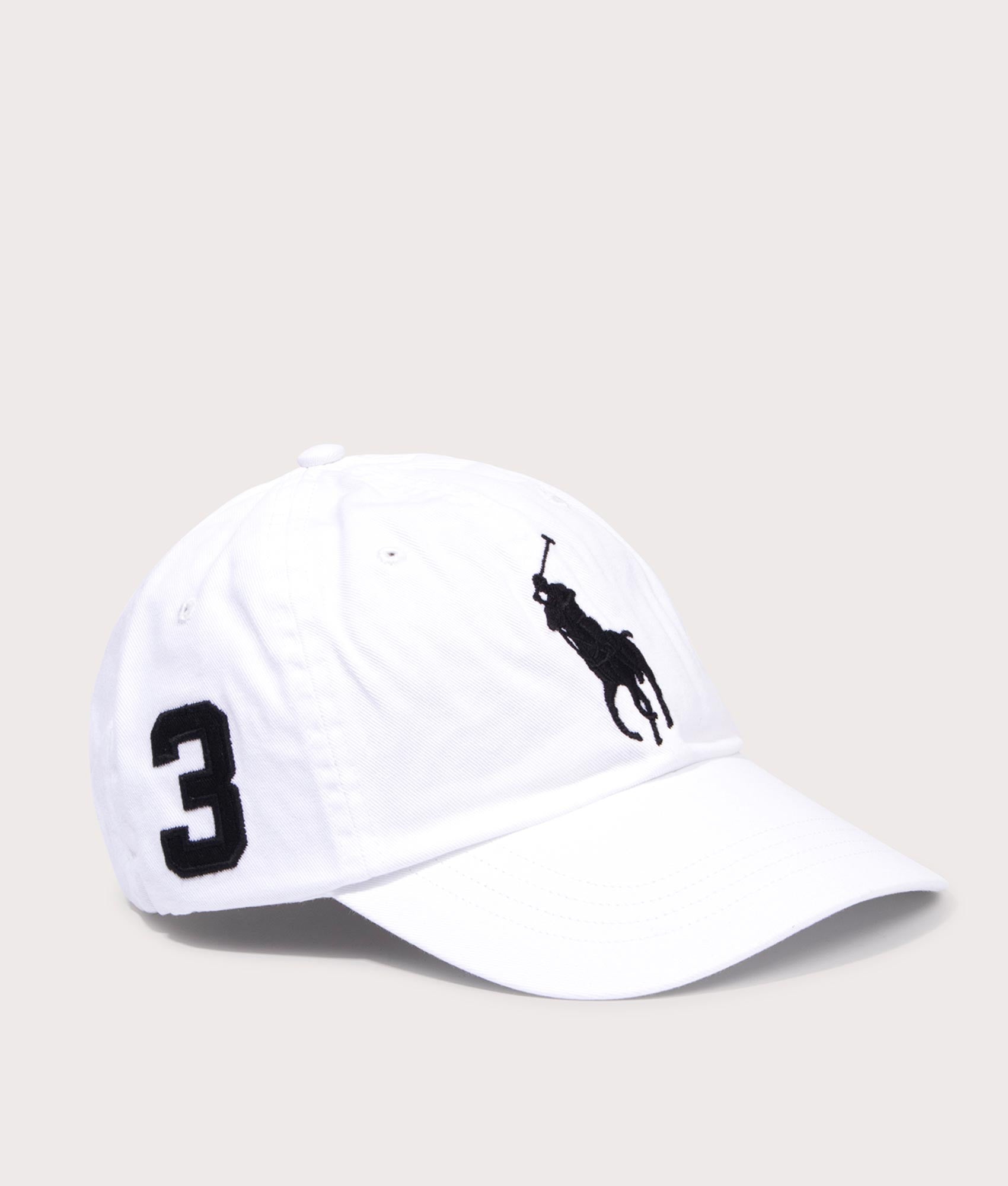 Polo Ralph Lauren Big Pony Chino Baseball Cap in White at EQVVS Menswear. Angled front shot.