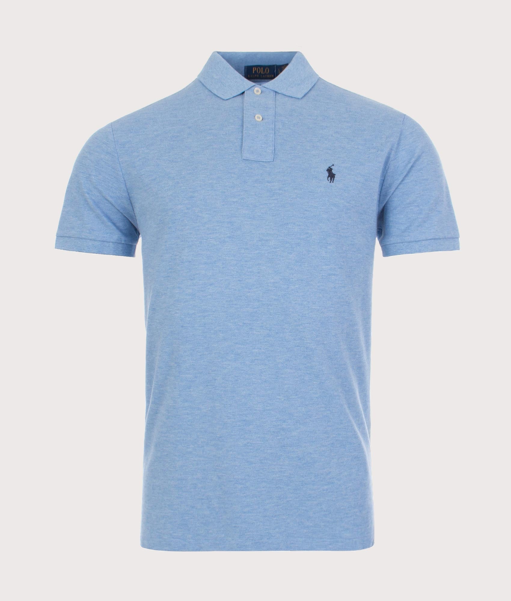 Polo Ralph Lauren Custom Slim Fit Mesh Polo Shirt in Jamaica Heather at EQVVS Menswear. Front Shot