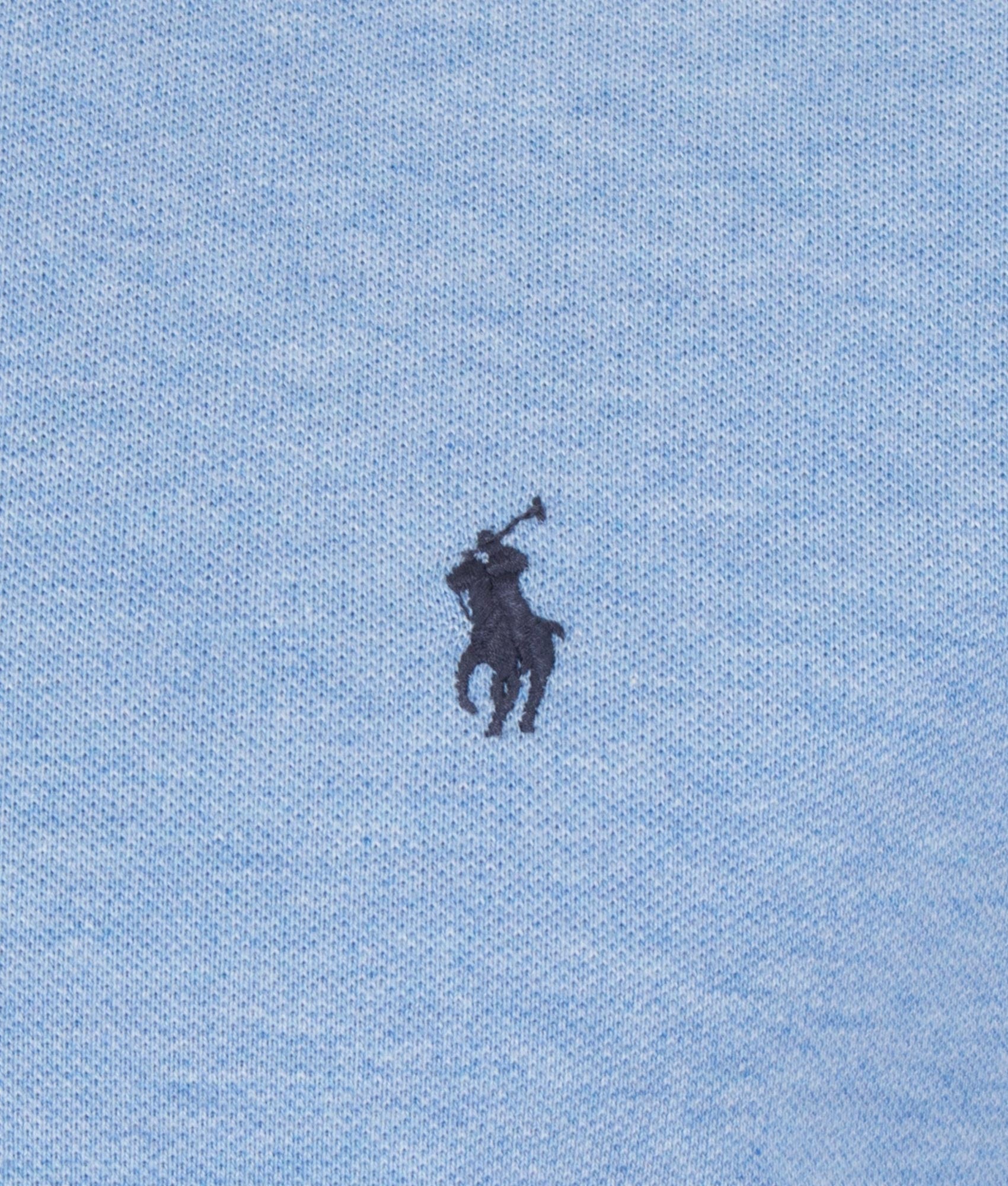 Polo Ralph Lauren Custom Slim Fit Mesh Polo Shirt in Jamaica Heather at EQVVS Menswear. Detail Shot