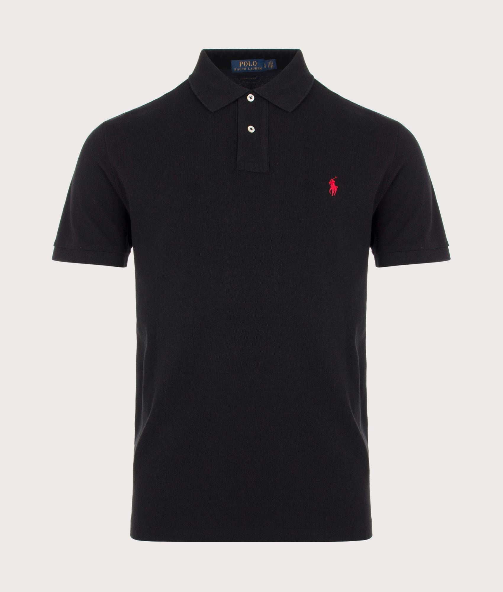 Custom Slim Fit Mesh Polo Shirt in Polo Black at EQVVS Menswear. Front shot.