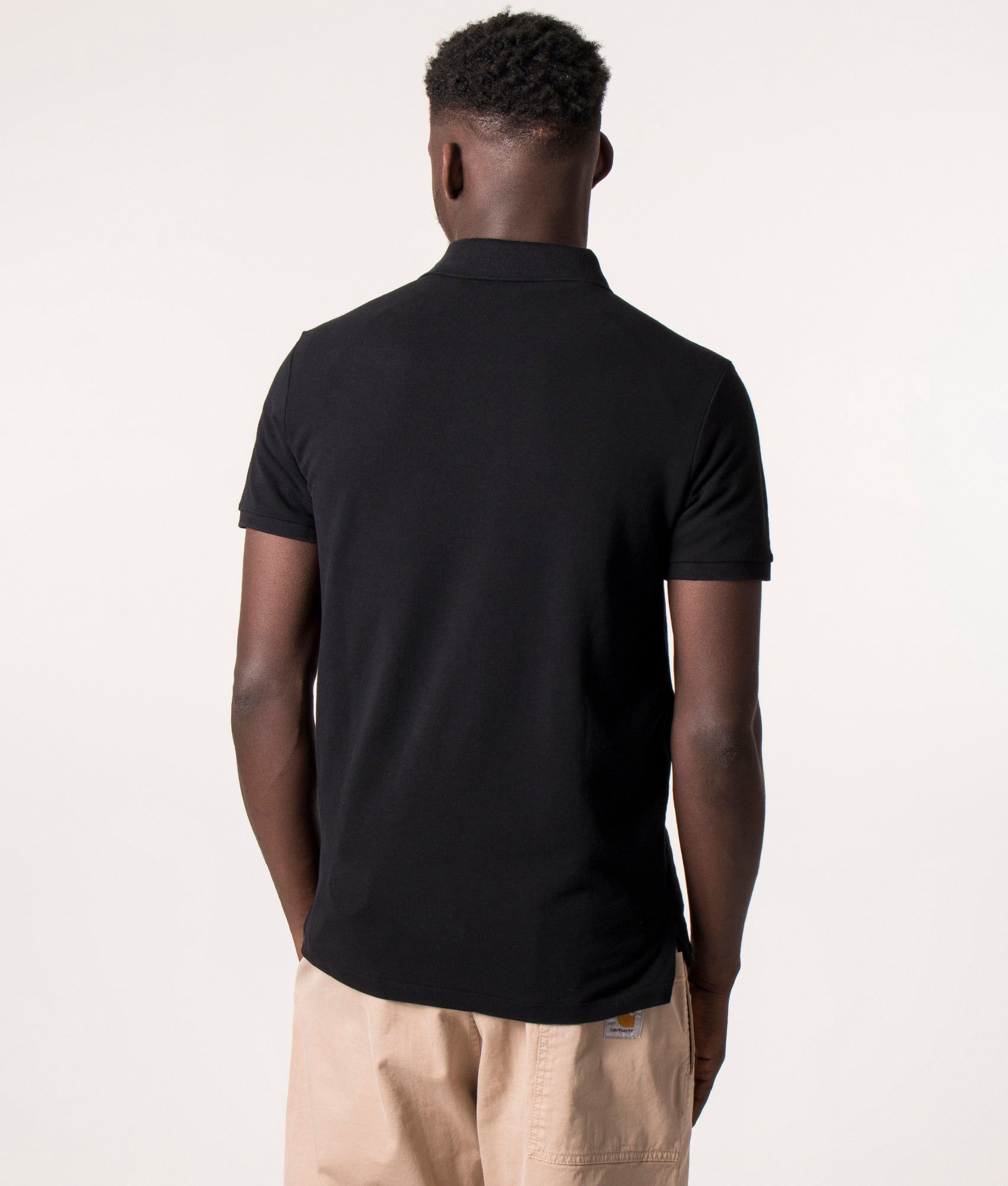 Custom Slim Fit Mesh Polo Shirt in Polo Black at EQVVS Menswear. Model Back shot.