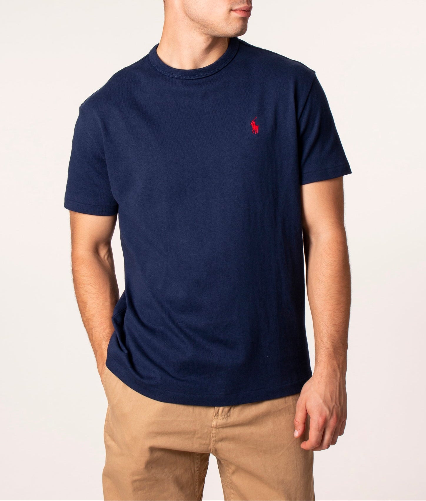 Polo Ralph Lauren Classic Fit Jersey T-Shirt in Newport Navy at EQVVS Menswear. Model front shot.