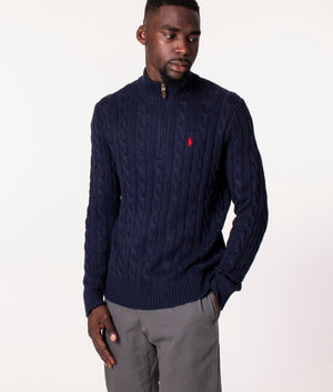 Cable Knit Quarter Zip Jumper Hunter Navy Polo Ralph Lauren EQVVS