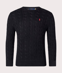 Cable Knit Cotton Jumper: 012 Polo Black 