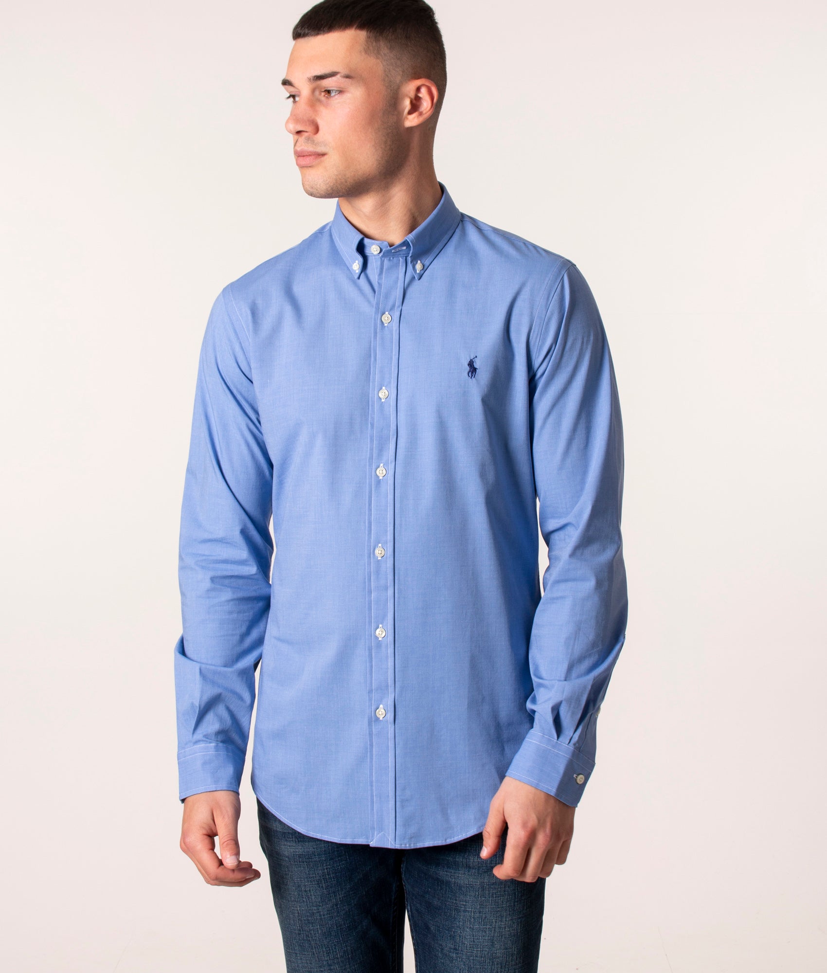 Slim-Fit-Stretch-Poplin Shirt-Blue-End-On-End-Polo-Ralph-Lauren-EQVVS