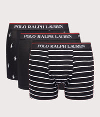 Three Pack of Classic Stretch Cotton Trunks: 009 Black/Black White Stripe/Black AOPP 