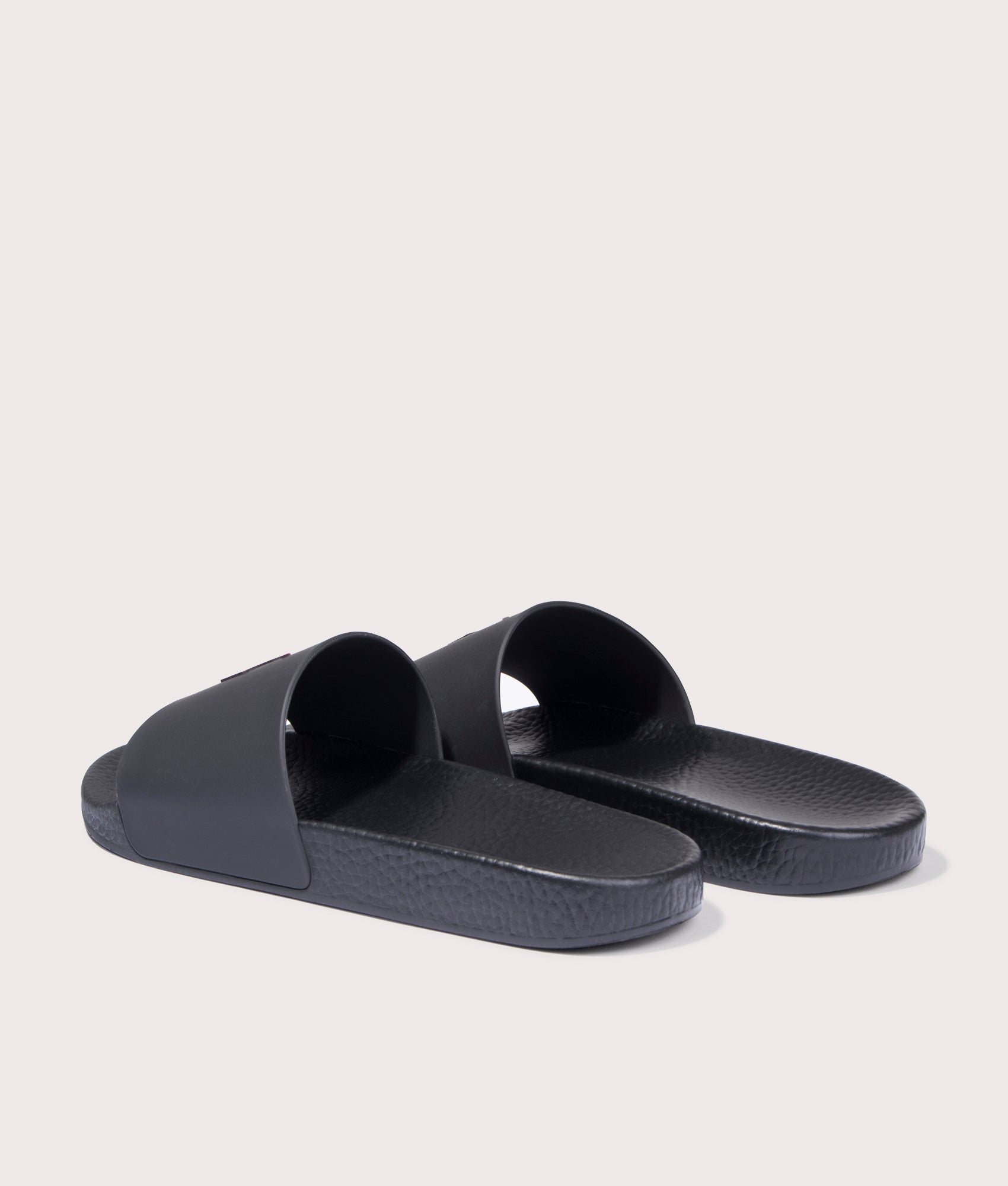 Polo Ralph Lauren EVA Polo Sliders in Black and Red PP at EQVVS Menswear. Angled back shot.