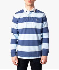 Classic Fit The Iconic Striped Rugby Shirt: 032 Light Navy/Elite Blue 