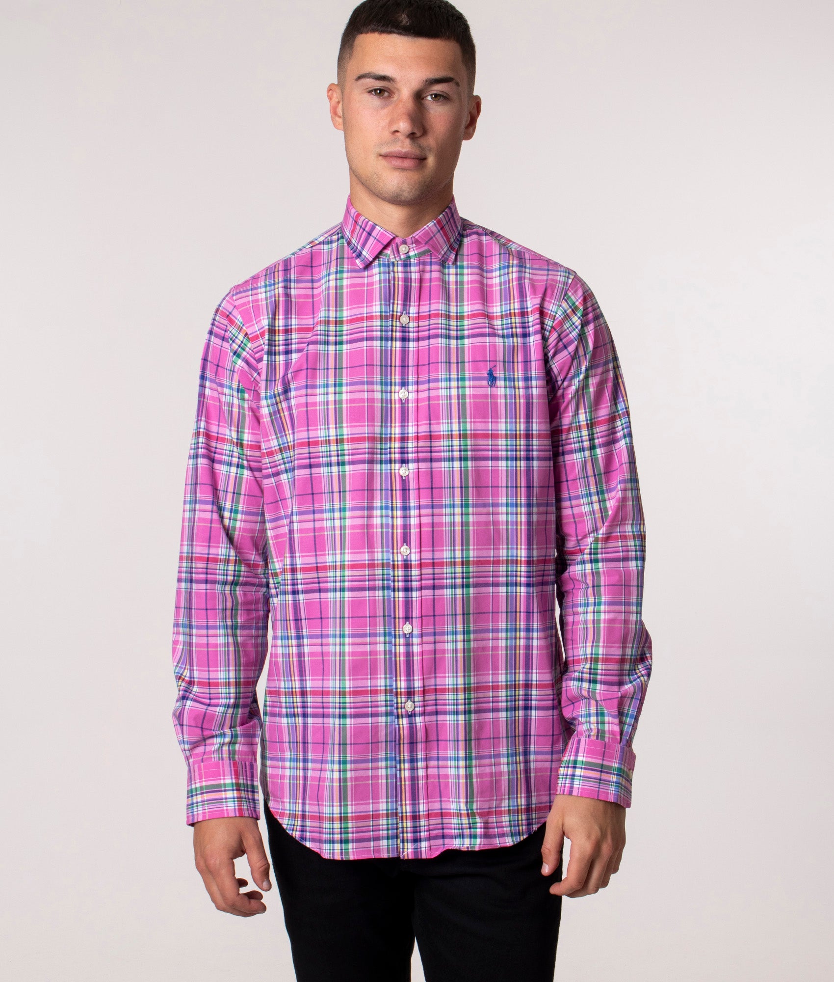 Relaxed Long Sleeve Twill Sport Shirt Pink/Blue | Ralph