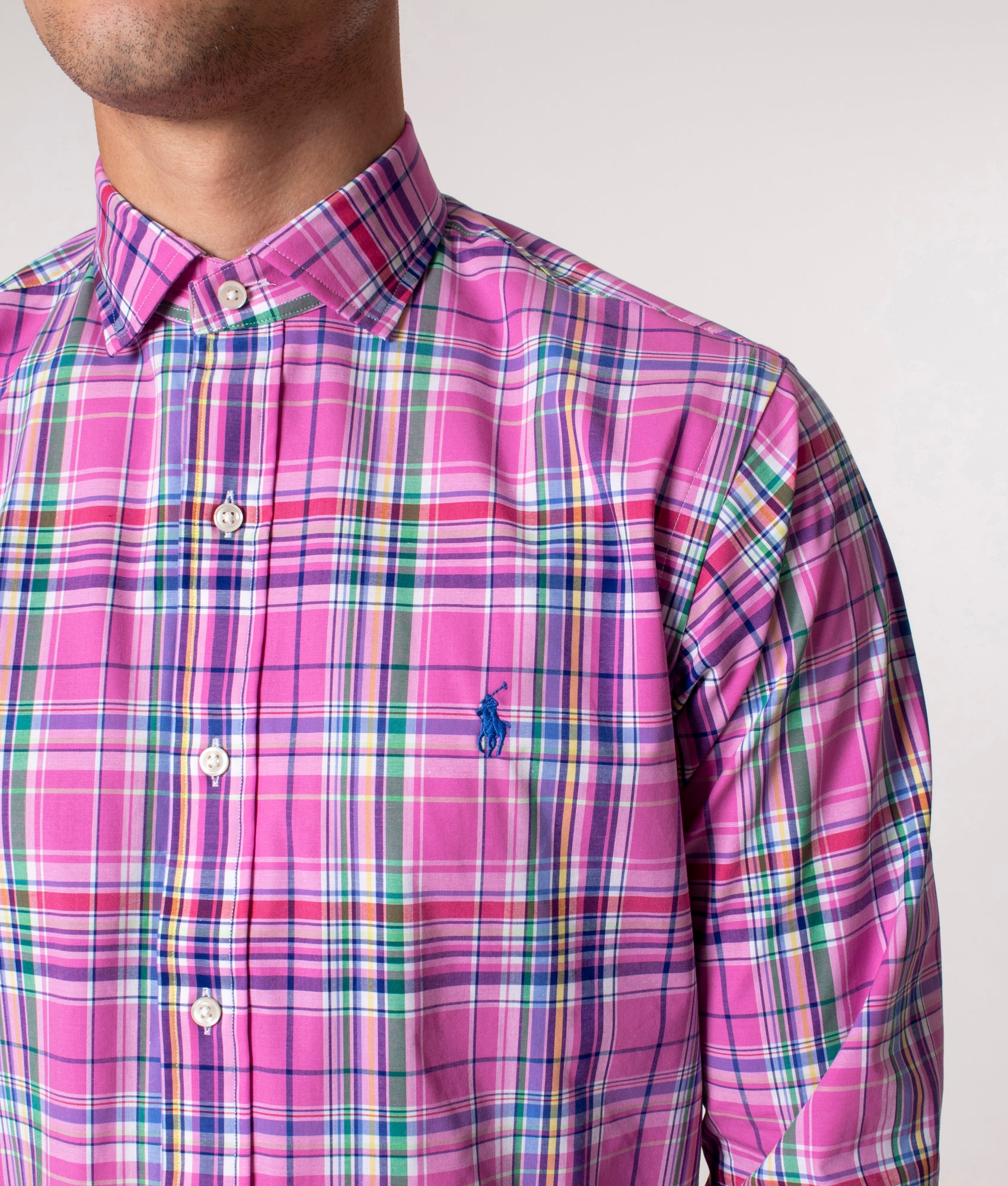 Relaxed Long Sleeve Twill Sport Shirt Pink/Blue | Ralph