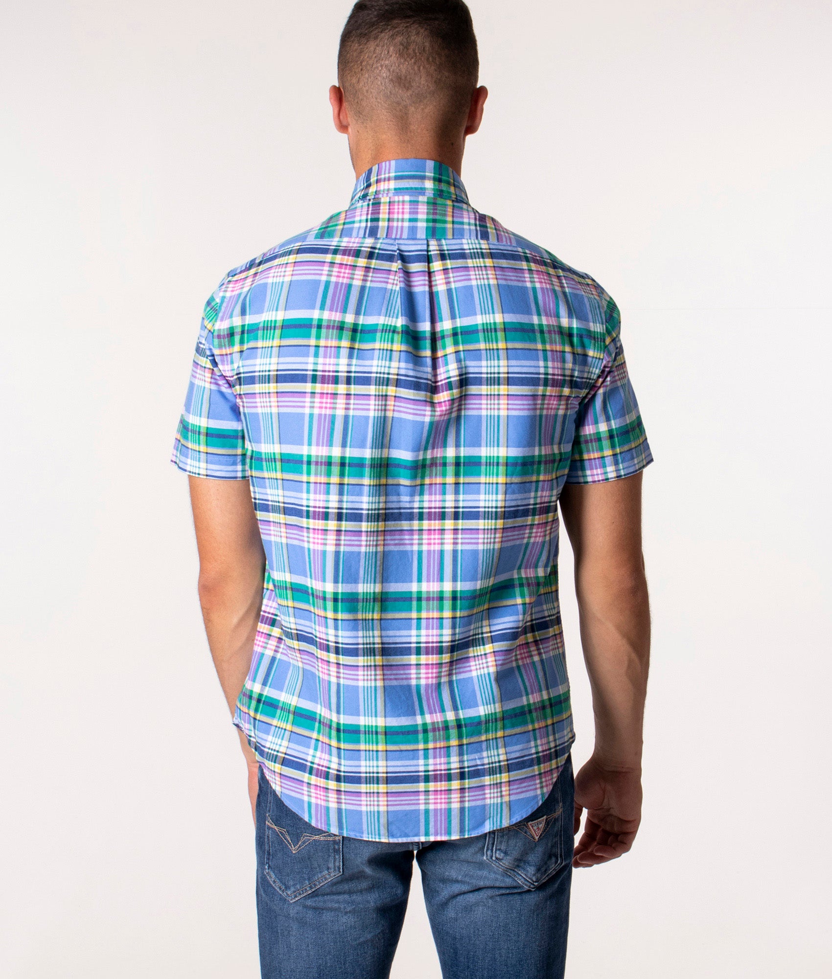 Custom Slim Short Sleeve Shirt Light Blue/Pink | Ralph
